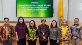 Akademisi & Praktisi Sektor Keuangan Ibrahim K. Rohman, Direktur Eksekutif AFPI Yasmine M. Sembiring, Direktur Keuangan AdaKami Valentina Juveline, Deputi Direktur Pengawasan Usaha Pembiayaan Berbasis Teknologi OJK Anjar Sumarjati, Kepala Kajian Transformasi Digital & Studi Perilaku LPEM FEB UI Prani Sastiono, Direktur Kelompok Spesialis Riset & Widyaiswara OJK Institute Ida R. Sipahutar & Kepala LPEM FEB UI Chaikal Nuryakin, dalam konferensi pers Diseminasi Kajian Dampak Fintech Lending Terhadap Kondisi Sosial Ekonomi Masyarakat: Studi Kasus AdaKami.