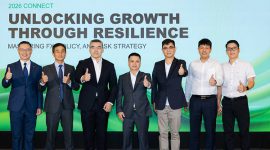 Cathay United Bank and Indovina Bank (IVB) co-hosted the “2026 CONNECT: Unlocking Growth Through Resilience” seminar, bringing together industry leaders to discuss corporate resilience, risk management, and sustainable growth. Representatives from Cathay United Bank, Indovina Bank, and VietinBank Insurance pose for a group photo during the seminar. (Photo provided by Cathay United Bank)