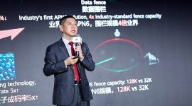 Leon Wang, President of Huawei's Data Communication Product Line, delivering a speech