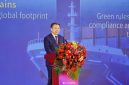 Tianneng Chairman Zhang Tianren spoke at the Global Alliance Partner Conference, emphasizing the company's global footprint and green compliance.