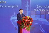 Tianneng Chairman Zhang Tianren spoke at the Global Alliance Partner Conference, emphasizing the company's global footprint and green compliance.